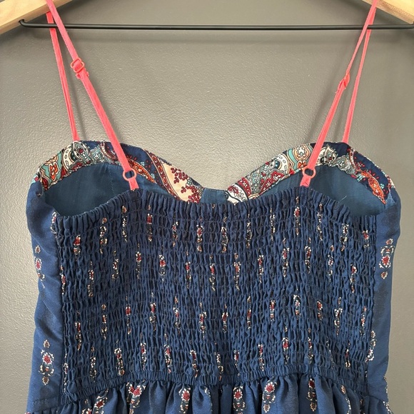 Anthropologie Band of Gypsies Mini Boho Bustier Corset Blue Paisley Dress size S - Picture 4 of 7